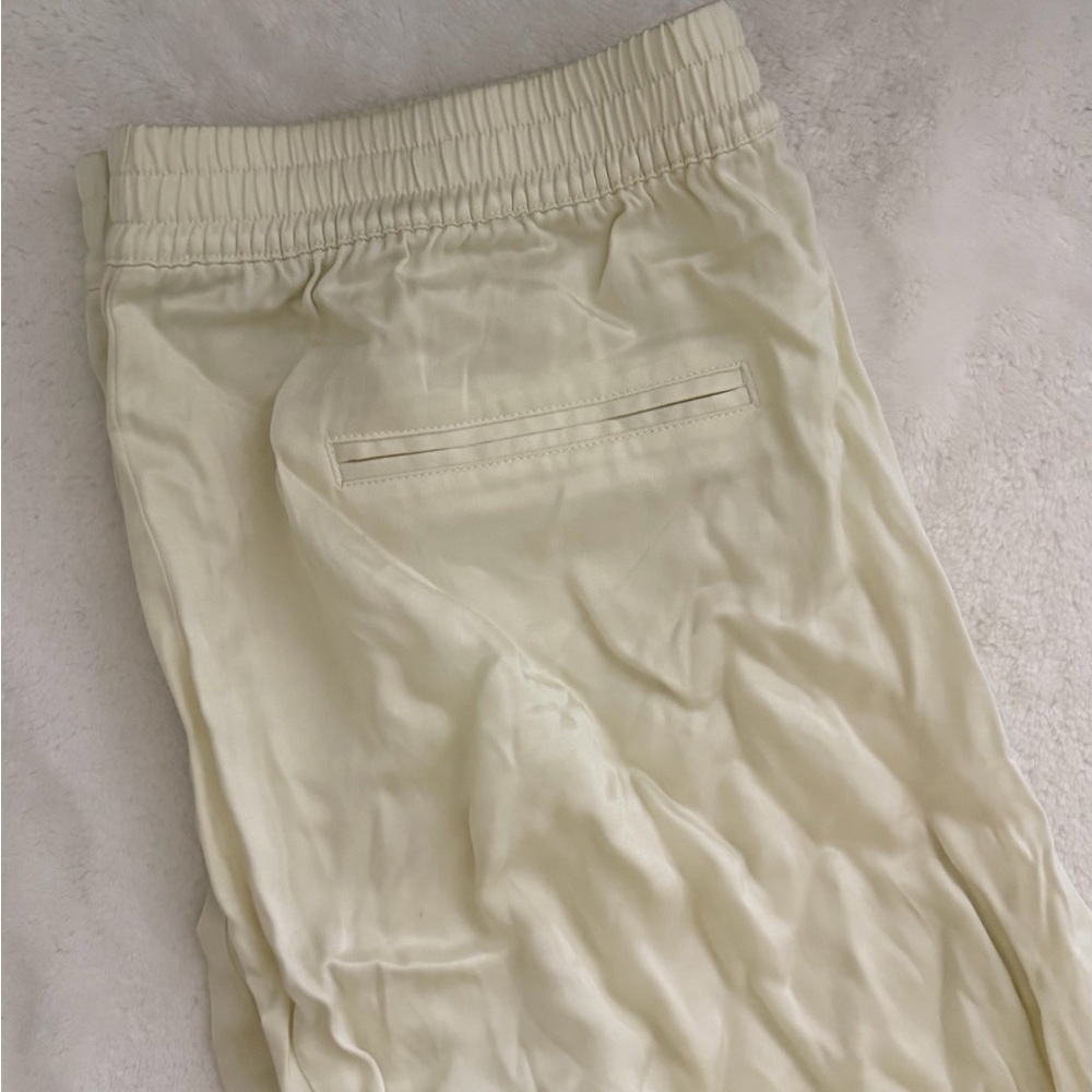 Cream Elastic Silk  Waist Pants